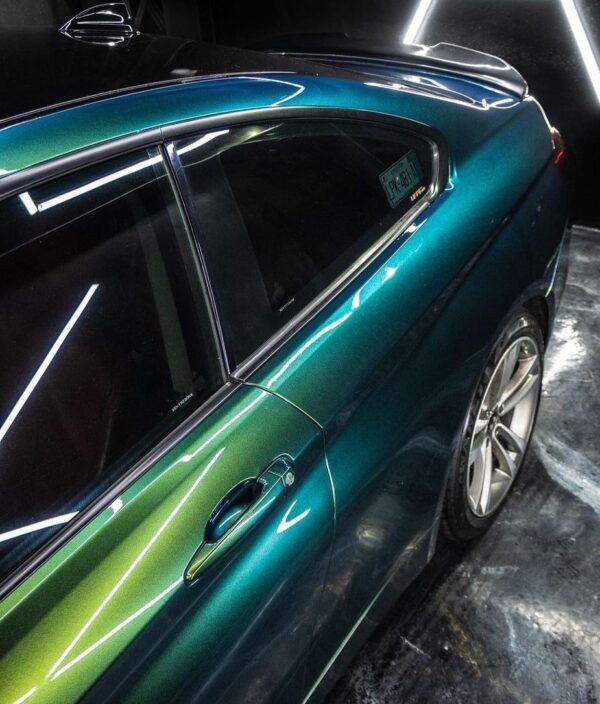 Drivers side door and trunk with UPPF Gloss Green & Gold installed